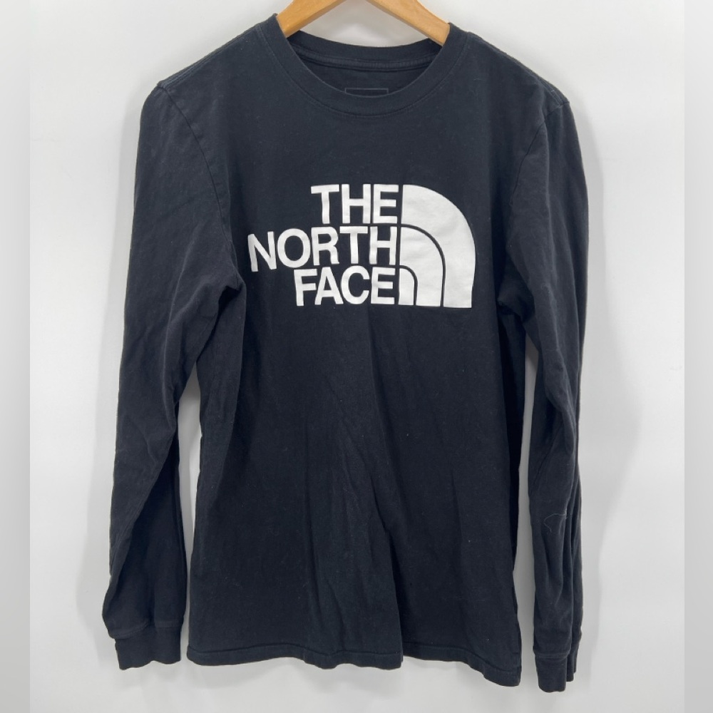 North Face Mens Size Small Black Logo White Half Dome Long Sleeve Comfy T Shirt